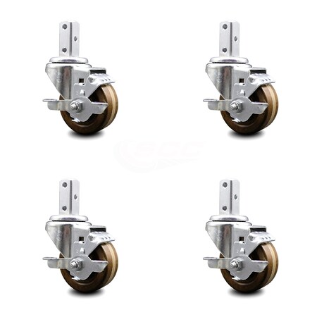 Service Caster 3 Inch High Temp Phenolic Wheel Swivel 7/8 Inch Square Stem Caster Set Brake SCC SCC-SQ20S314-PHSHT-TLB-78-4